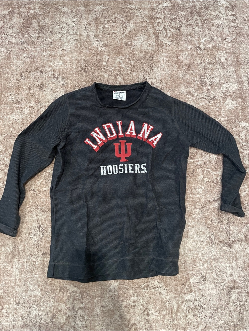 Champion Black Indiana Hoosiers Thermal Crewneck with Red & White Logo